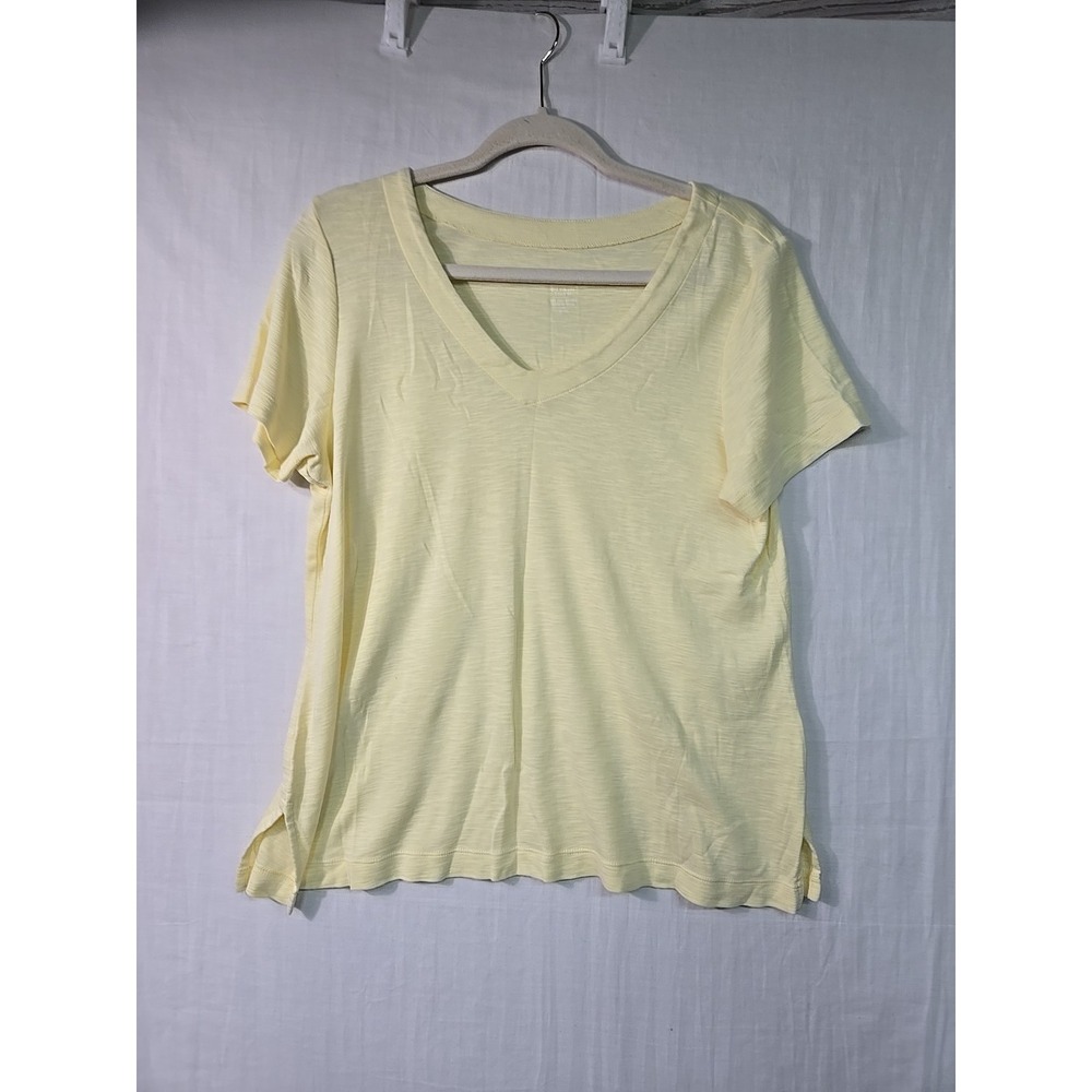J Jill Pima Slub Knit V Neck Tee Top Womens M Petite Yellow Casual Base Layer